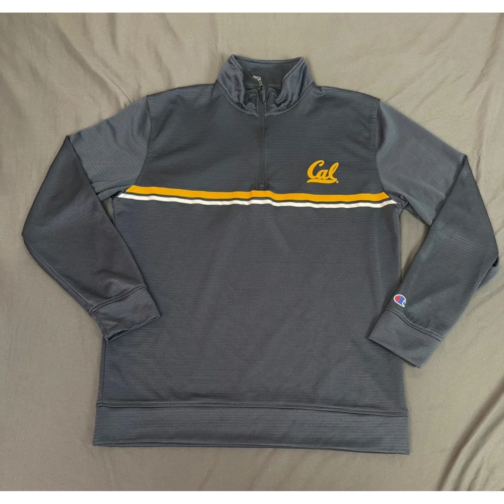 Champion Cal Berkeley Mens Medium Quarter Zip Pullover Grey Athletic Performance